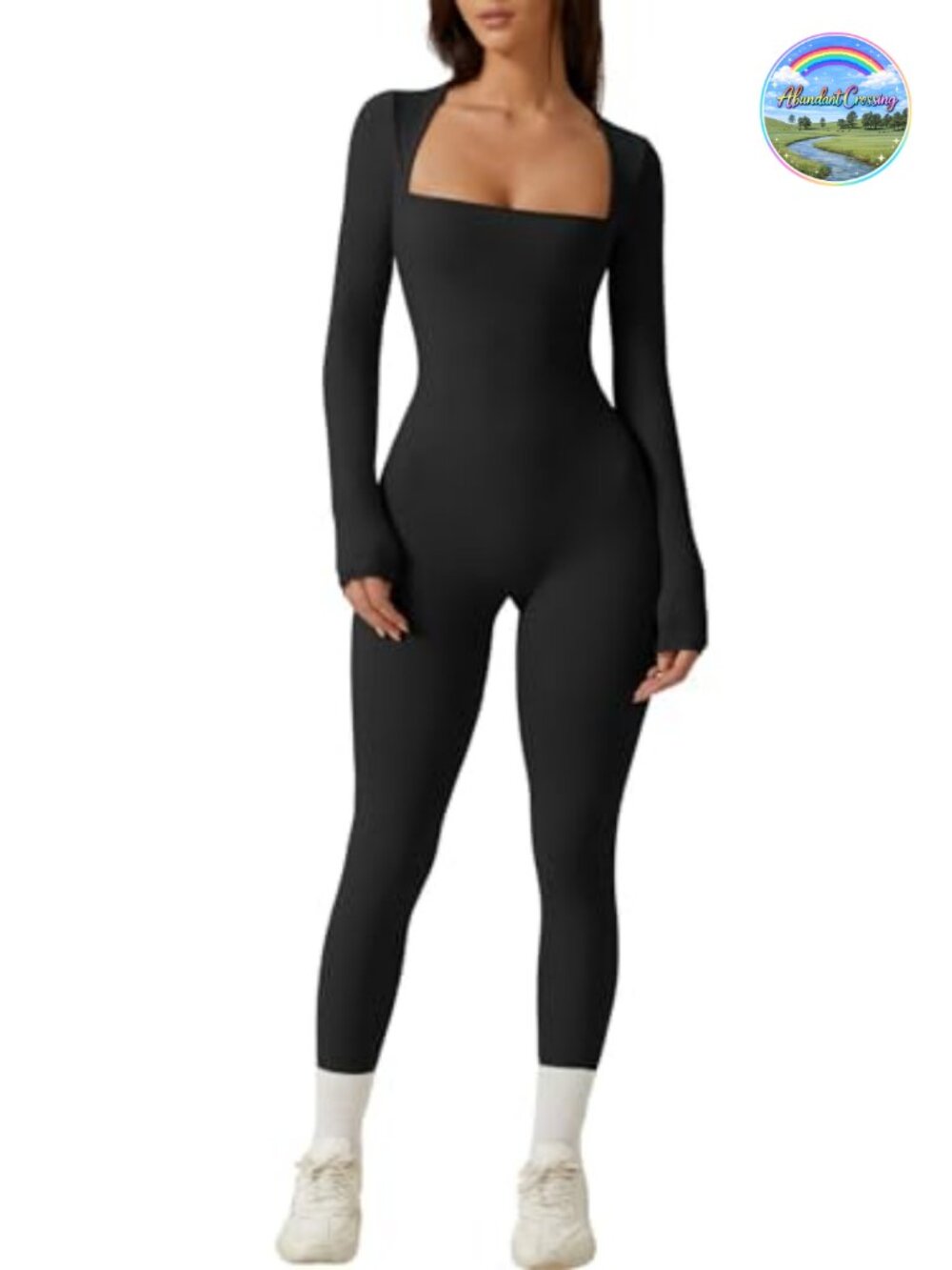Women's Long Sleeve Square Neck Bodycon Jumpsuit with Full Length Leggings